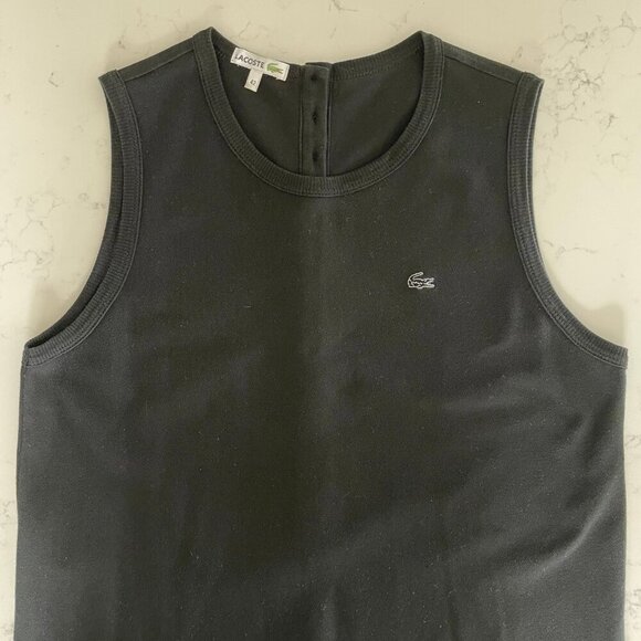 Lacoste Slvless Crew Nk Midi Cotton Sheath Dress Black Sz 42 - Picture 12 of 13